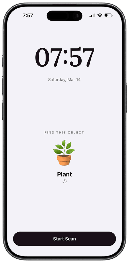 1% Alarm showing a photo challenge to find a plant